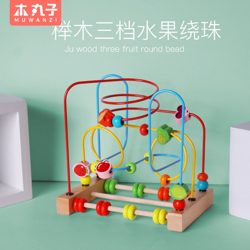 Wooden Balls Children'S Wooden Fruit Animal Beads Round Beads Educational Toys Development Intelligence Hand-Eye Coordination Building Blocks - Image 2