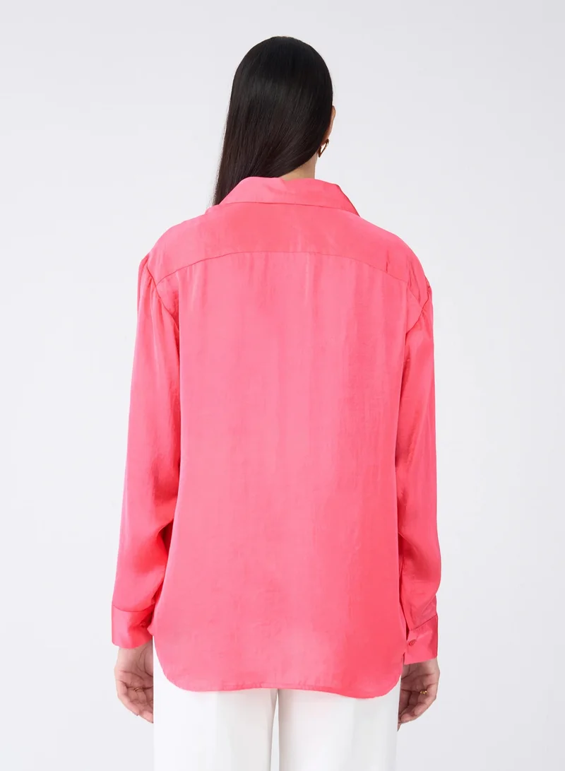 Salt Attire Women's Pink Embellished Button-Down Shirt | Collared Top with Full-Length Cuffed Sleeves & Dropped Shoulders | Elegant, Stylish Pink Shirt