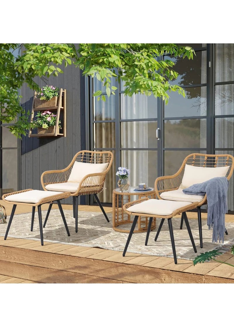 Wooden Twist Bistro Hand Woven Conversation Chair With Footrest & Round Side Table 5 Piece Outdoor Wicker Set  - Image 2