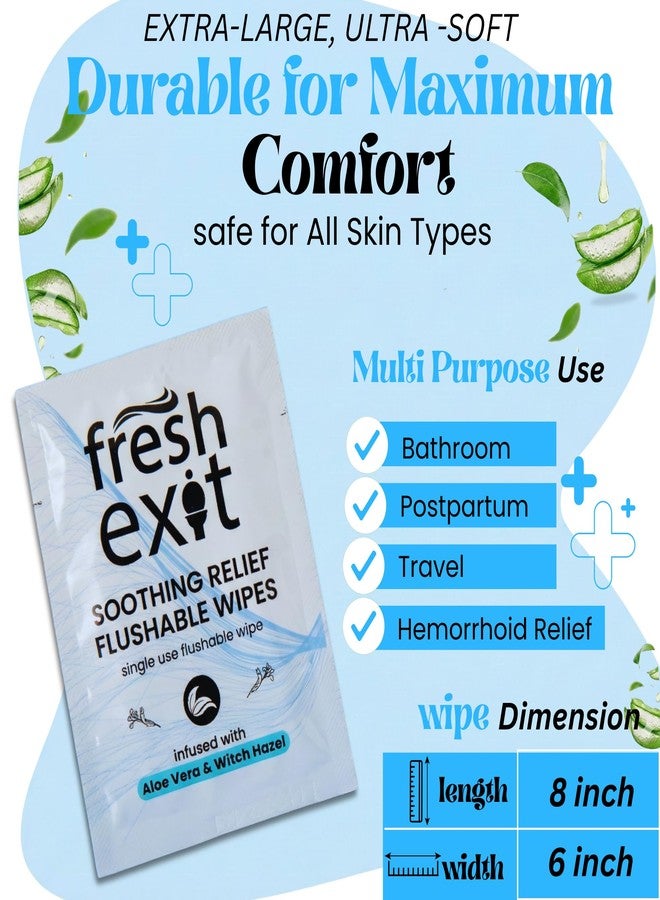 FreshExit Flushable Hemorrhoid Wipes – 36 Count – Individually Wrapped with Witch Hazel & Aloe Vera, Large Discreet Travel Wipes for Adults, Soothing & Gentle on Skin - Image 2