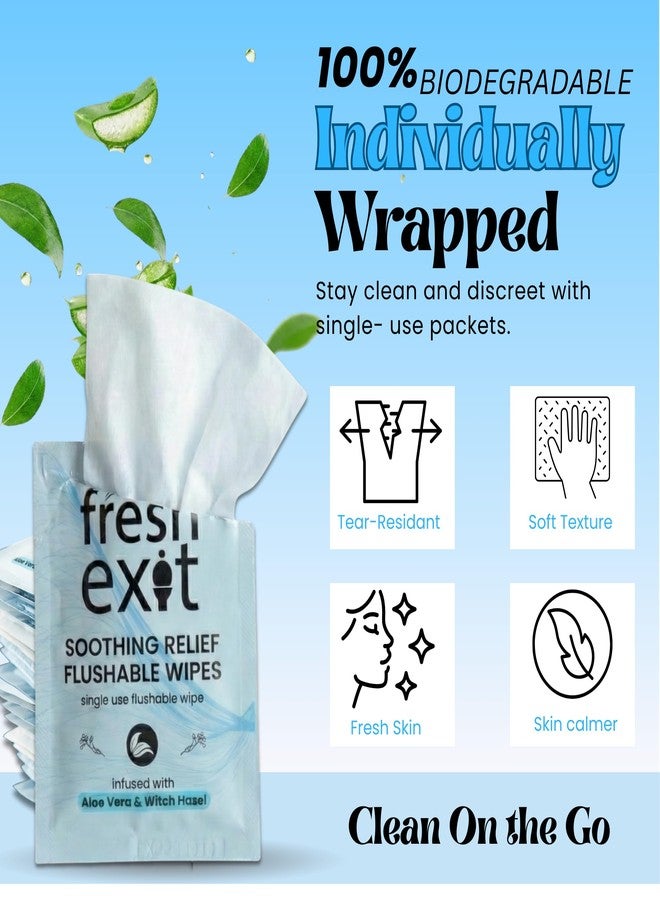 FreshExit Flushable Hemorrhoid Wipes – 36 Count – Individually Wrapped with Witch Hazel & Aloe Vera, Large Discreet Travel Wipes for Adults, Soothing & Gentle on Skin - Image 3