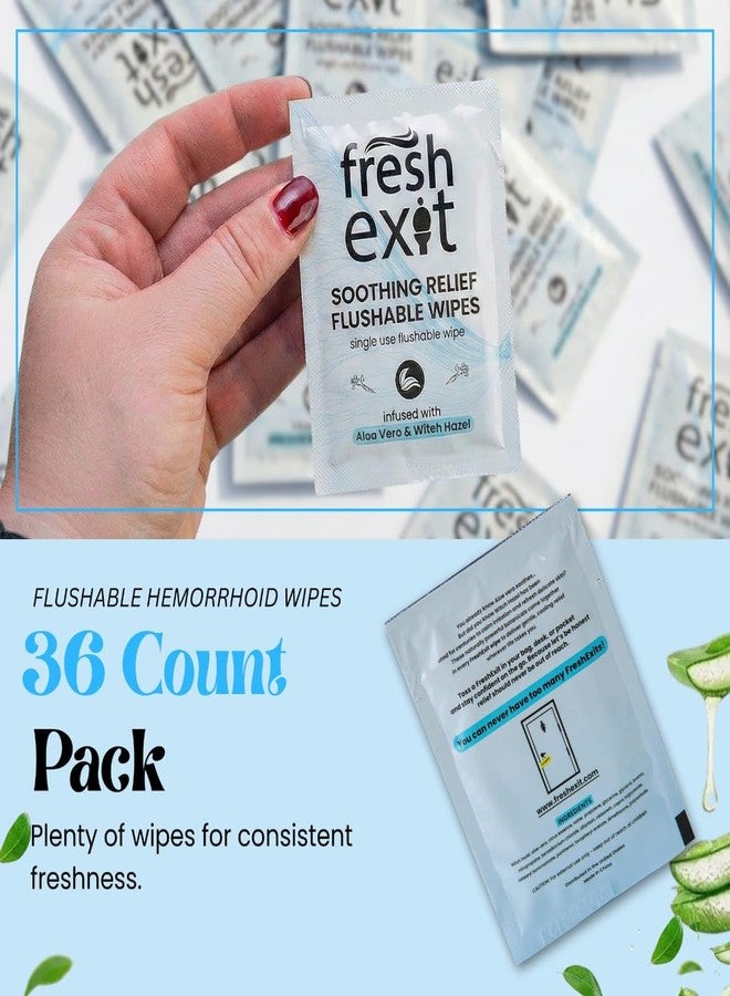 FreshExit Flushable Hemorrhoid Wipes – 36 Count – Individually Wrapped with Witch Hazel & Aloe Vera, Large Discreet Travel Wipes for Adults, Soothing & Gentle on Skin - Image 5