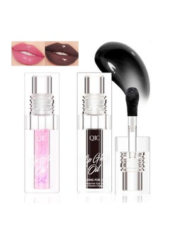 Mrettick 2PCS Magic Color Changing Lip Oil Warm Change Moisturizing Lip Gloss Lip Oil Hydrating Lip Oil Upgraded Long Lasting Nourishing Magic Big Brush Color Changing Lip OilPink  Black 