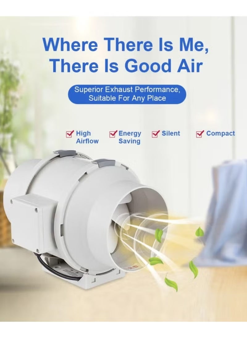 UNITED 6-Inch (15 cm) Mixed Flow Inline Duct Fan | Dual-Speed Operation with 265 CFM (450 m³/h) Airflow | 75W/65W Energy Efficient Motor | Low-Noise Performance & Heavy-Duty Durable Build | Ideal for Bathroom, Kitchen, Laundry Room, Office & Bedroom Ventilation | Made in Saudi Arabia - Image 3