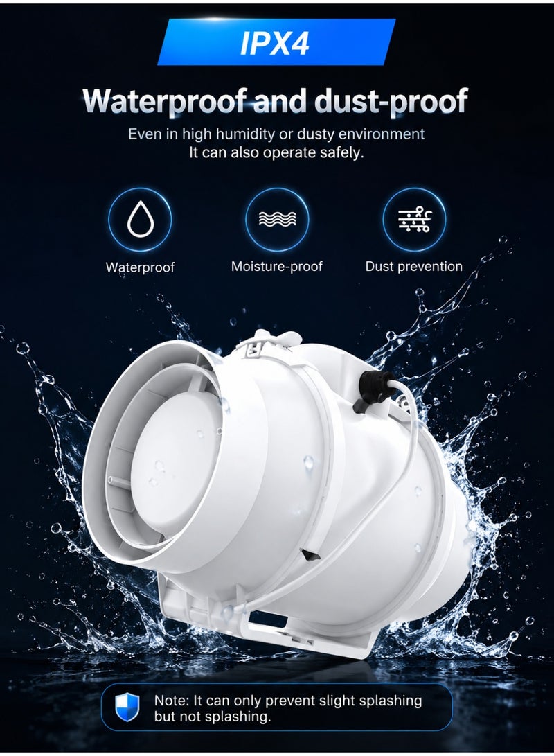 UNITED 6-Inch (15 cm) Mixed Flow Inline Duct Fan | Dual-Speed Operation with 265 CFM (450 m³/h) Airflow | 75W/65W Energy Efficient Motor | Low-Noise Performance & Heavy-Duty Durable Build | Ideal for Bathroom, Kitchen, Laundry Room, Office & Bedroom Ventilation | Made in Saudi Arabia - Image 4