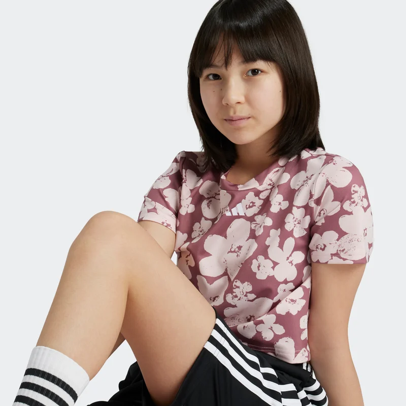 Adidas Train Essentials Seasonal Printed Cropped Training T-shirt Junior Girls