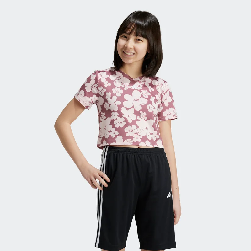 Adidas Train Essentials Seasonal Printed Cropped Training T-shirt Junior Girls