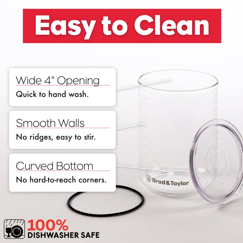 Brod & Taylor Sourdough Starter Jar (32oz) 100% Dishwasher Safe, Measurement Markings, Height Marker & Loose-Fitting Lid That Prevents Pressure Buildup (Durable Glass Jar, BPA-Free) - Image 3