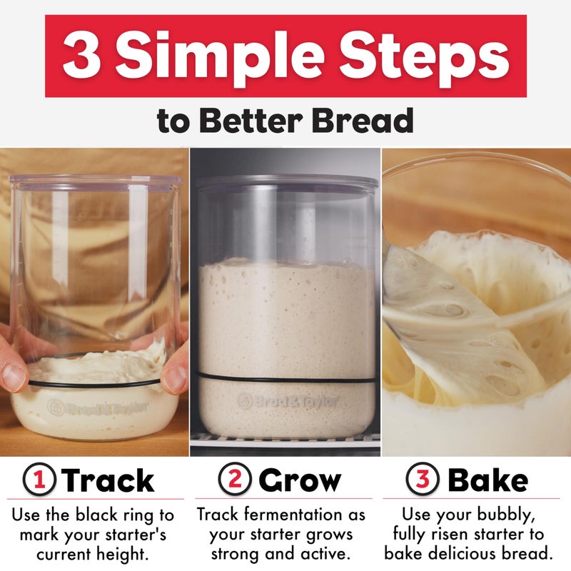 Brod & Taylor Sourdough Starter Jar (32oz) 100% Dishwasher Safe, Measurement Markings, Height Marker & Loose-Fitting Lid That Prevents Pressure Buildup (Durable Glass Jar, BPA-Free) - Image 4