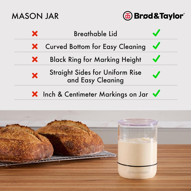 Brod & Taylor Sourdough Starter Jar (32oz) 100% Dishwasher Safe, Measurement Markings, Height Marker & Loose-Fitting Lid That Prevents Pressure Buildup (Durable Glass Jar, BPA-Free) - Image 5