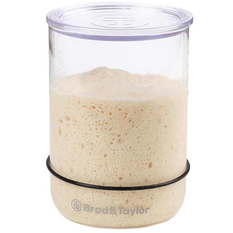 Brod & Taylor Sourdough Starter Jar (32oz) 100% Dishwasher Safe, Measurement Markings, Height Marker & Loose-Fitting Lid That Prevents Pressure Buildup (Durable Glass Jar, BPA-Free) - Image 1