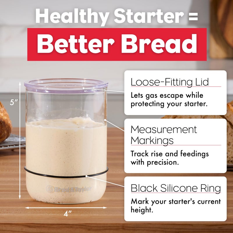 Brod & Taylor Sourdough Starter Jar (32oz) 100% Dishwasher Safe, Measurement Markings, Height Marker & Loose-Fitting Lid That Prevents Pressure Buildup (Durable Glass Jar, BPA-Free) - Image 2