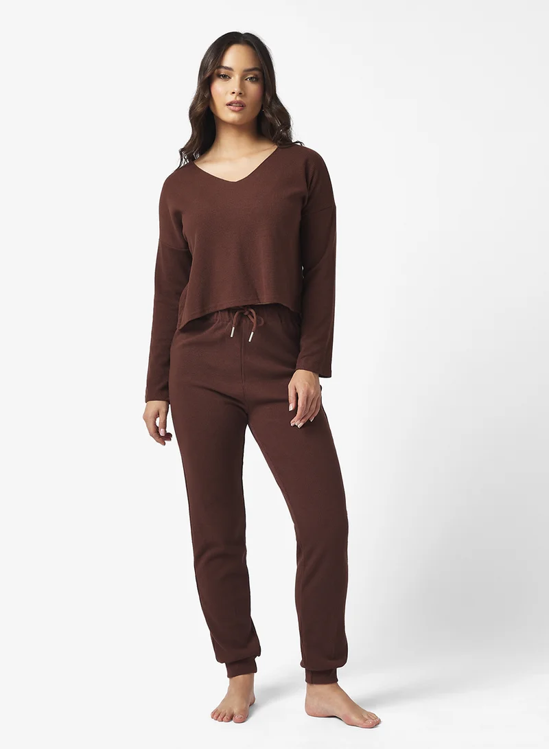 جينجر بيسيكس V Neck Fine Knit Jumper & Pant Set