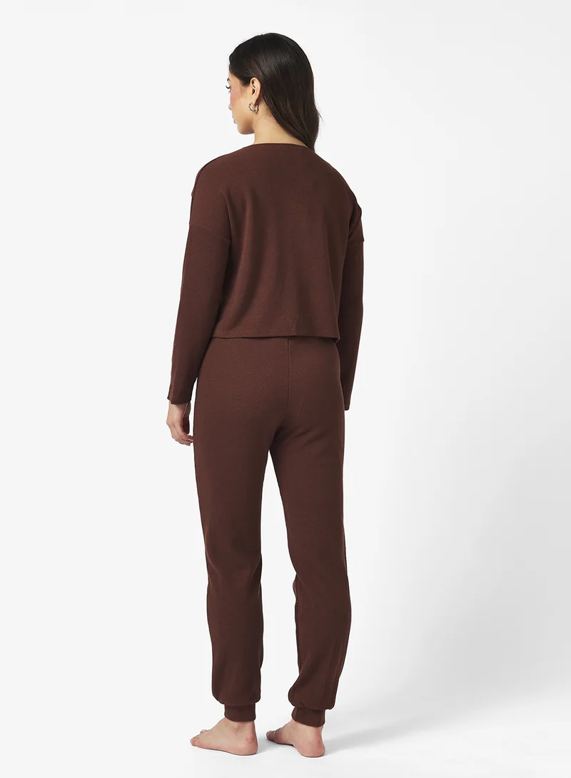 جينجر بيسيكس V Neck Fine Knit Jumper & Pant Set