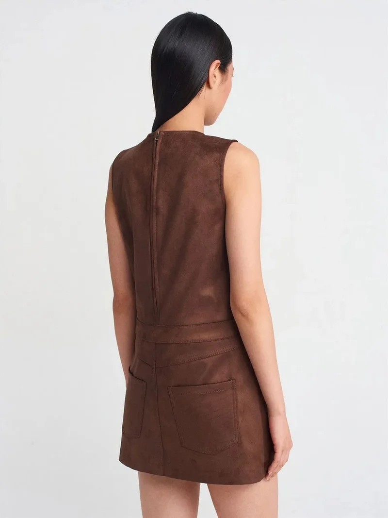 ديلفين DILVIN Sleeveless Faux Leather Mini Dress