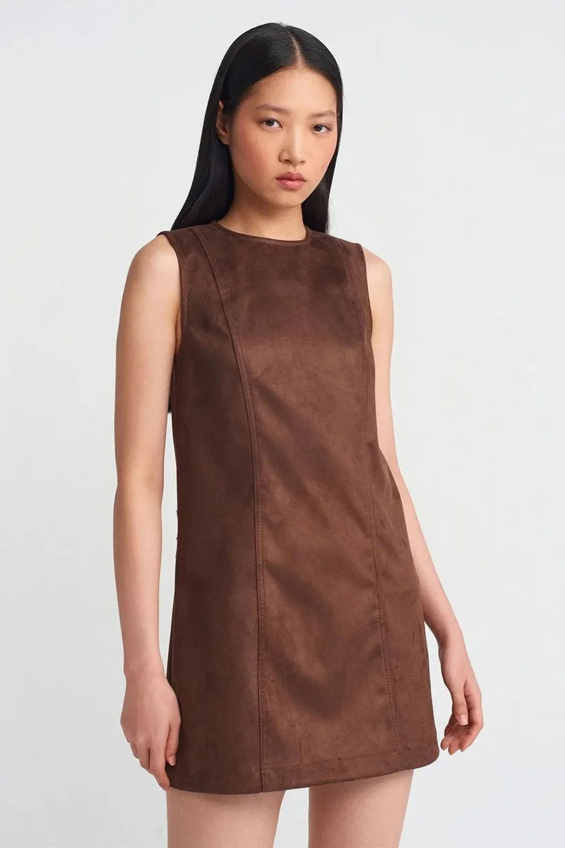 DILVIN Sleeveless Faux Leather Mini Dress