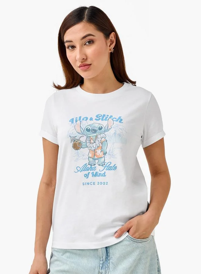 SP Characters Cotton T shirt with Lilo and Stitch Print