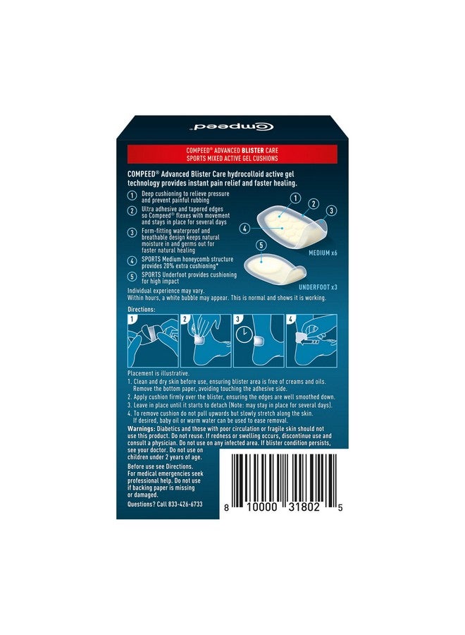 Compeed Advanced Blister Care 9 Count Sports Mixed (2 Packs), Hydrocolloid Bandages, Heel Blister Patches, Blister On Foot, Blister Prevention & Treatment Help, Waterproof Cushions - Image 2