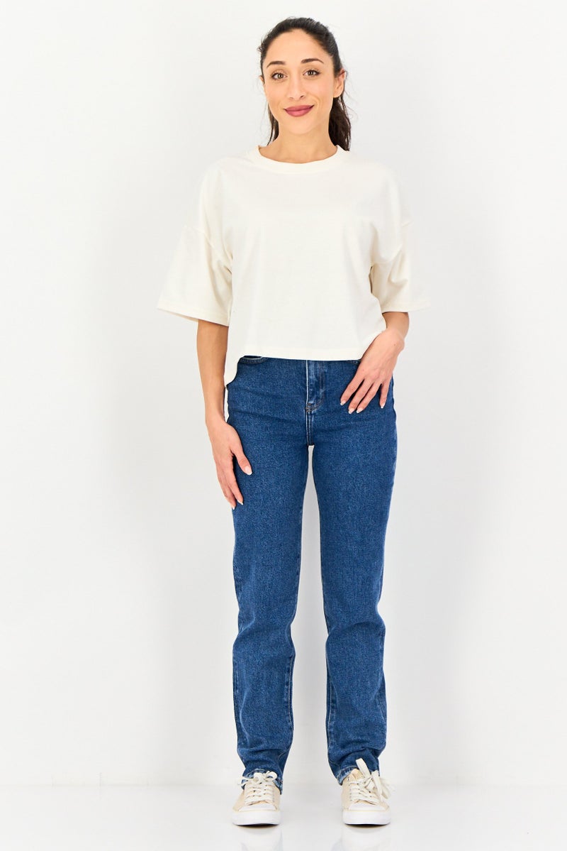 Core Elements Women Crew Neck Plain Short Sleeve T-Shirt, Off White - Image 2