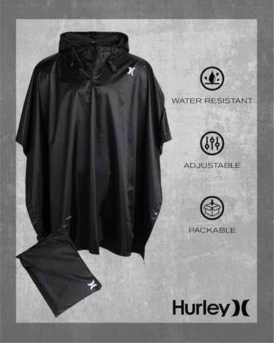 Hurley Ponchos Adult - Waterproof Rain Ponchos for Adults, Lightweight Packable Rain Poncho for Hiking, Camping & Emergency, Black - Image 2