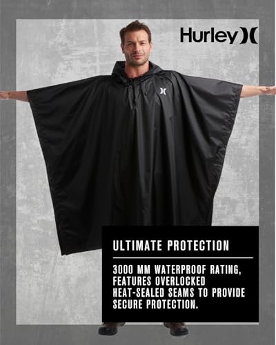 Hurley Ponchos Adult - Waterproof Rain Ponchos for Adults, Lightweight Packable Rain Poncho for Hiking, Camping & Emergency, Black - Image 4