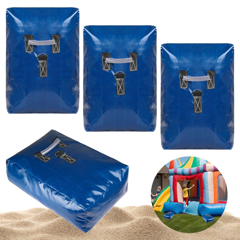 Esmorah 4pcs Vinyl Sandbags with Handle 50lb Capacity Bounce House Sand Bags Duty Sand Bag Anchor Safety Weight Product for Inflatable Trampolines and Water Slides Blue - Image 2