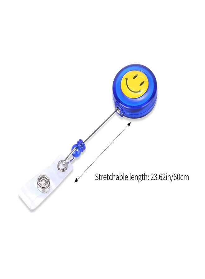 OLIREXD Pack of 5 Retractable Badge Holder ID Badge Metal Reel Clip On Card Holders, Smile Face 28" Thick Pull Cord, Smile Face Style,Purple - Image 4