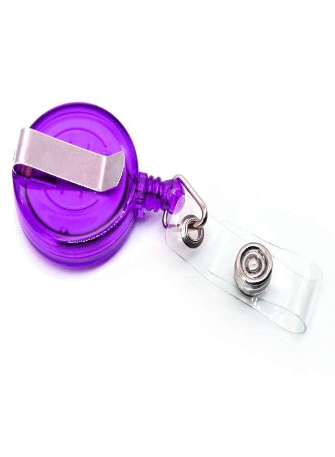 OLIREXD Pack of 5 Retractable Badge Holder ID Badge Metal Reel Clip On Card Holders, Smile Face 28" Thick Pull Cord, Smile Face Style,Purple - Image 2