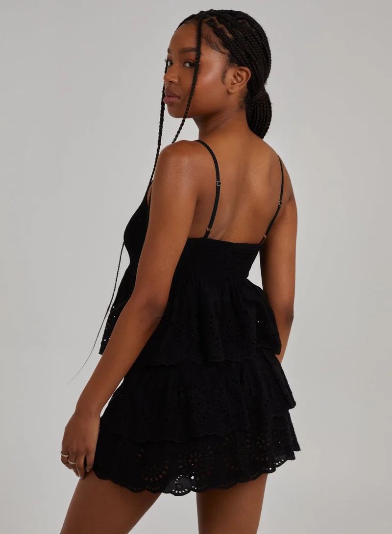 Pink Vanilla Shirred Broderie Crop Top