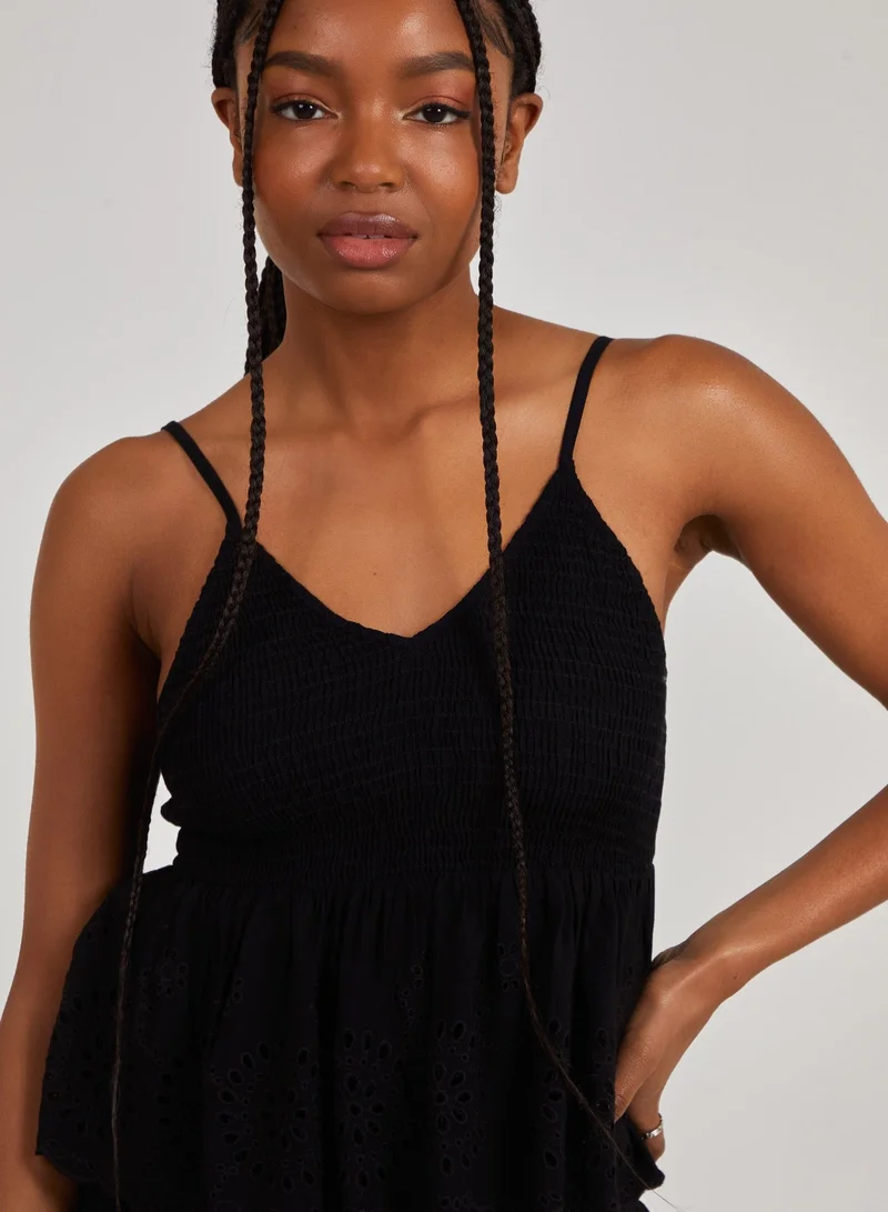 Pink Vanilla Shirred Broderie Crop Top