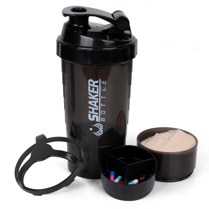 XTK Shaker Bottle 16OZ Protein Shaker Bottles with Mix Ball Sports Water Bottle Leak Proof GYM Cup for Protein Mixes with Powder Storage Pill Organizer Ideal for Pre WorkoutBPA Freeblack