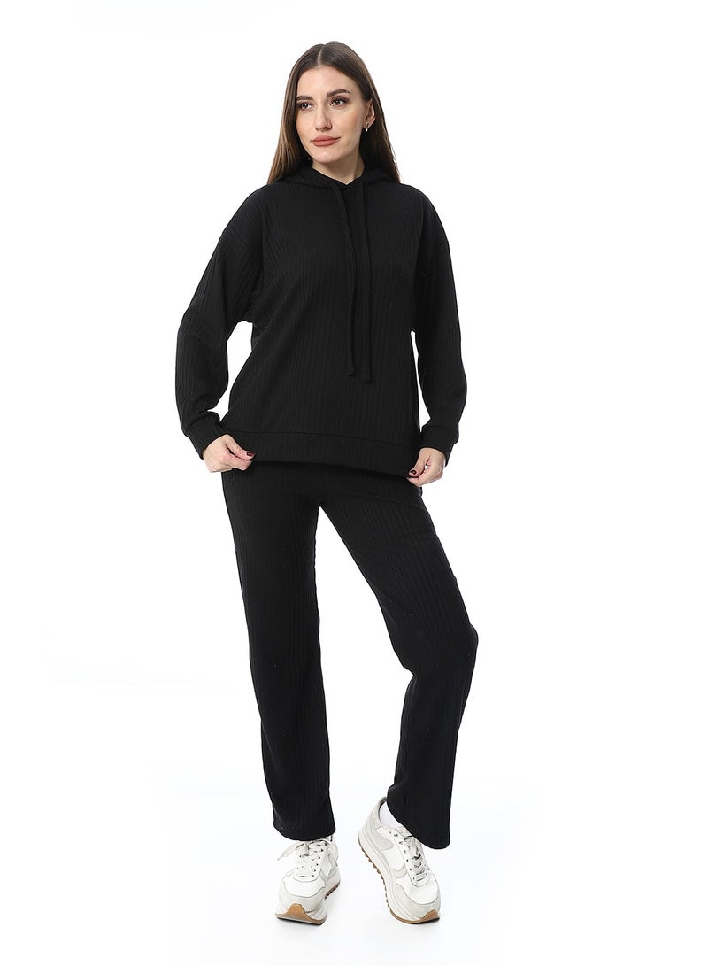 Andora Slip On Hooded Ripped Pants Set_Black - Image 1