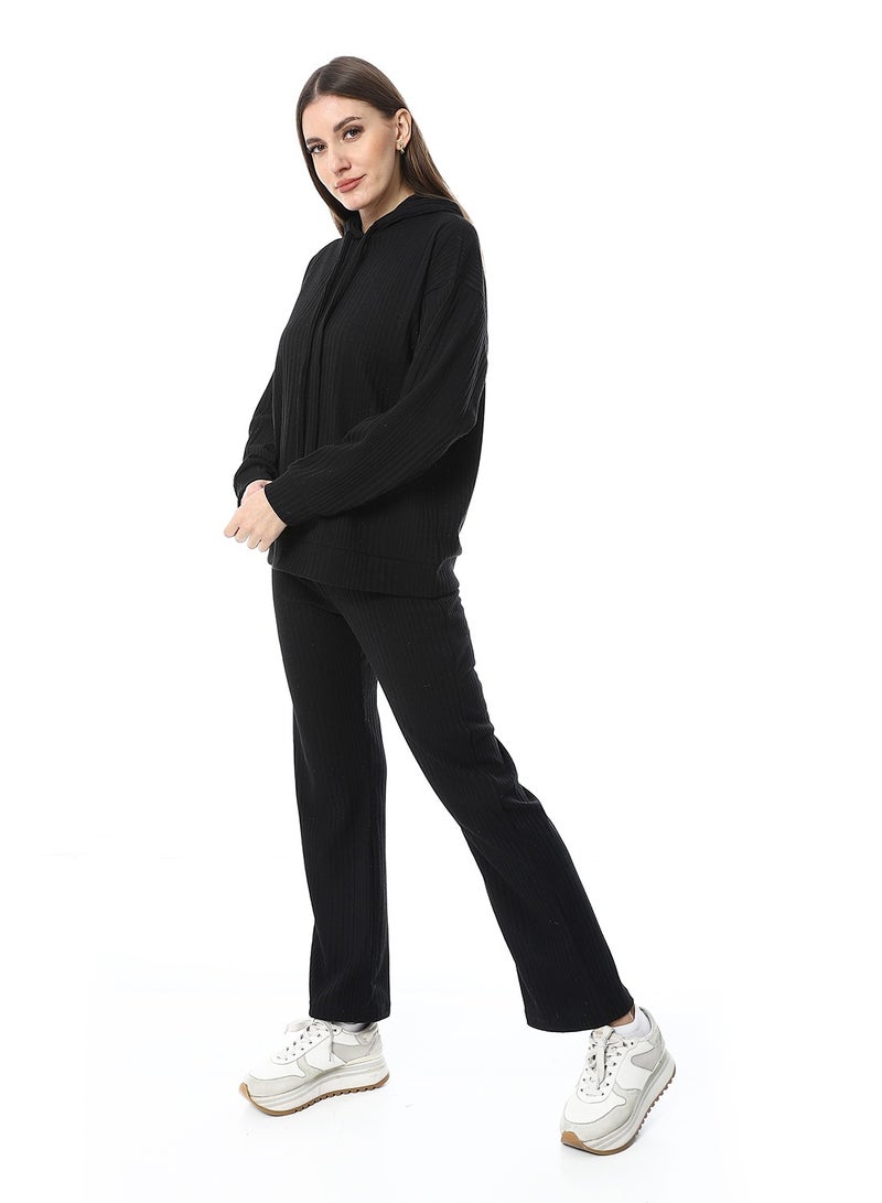 Andora Slip On Hooded Ripped Pants Set_Black - Image 2