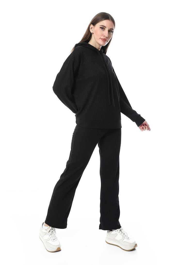 Andora Slip On Hooded Ripped Pants Set_Black - Image 3