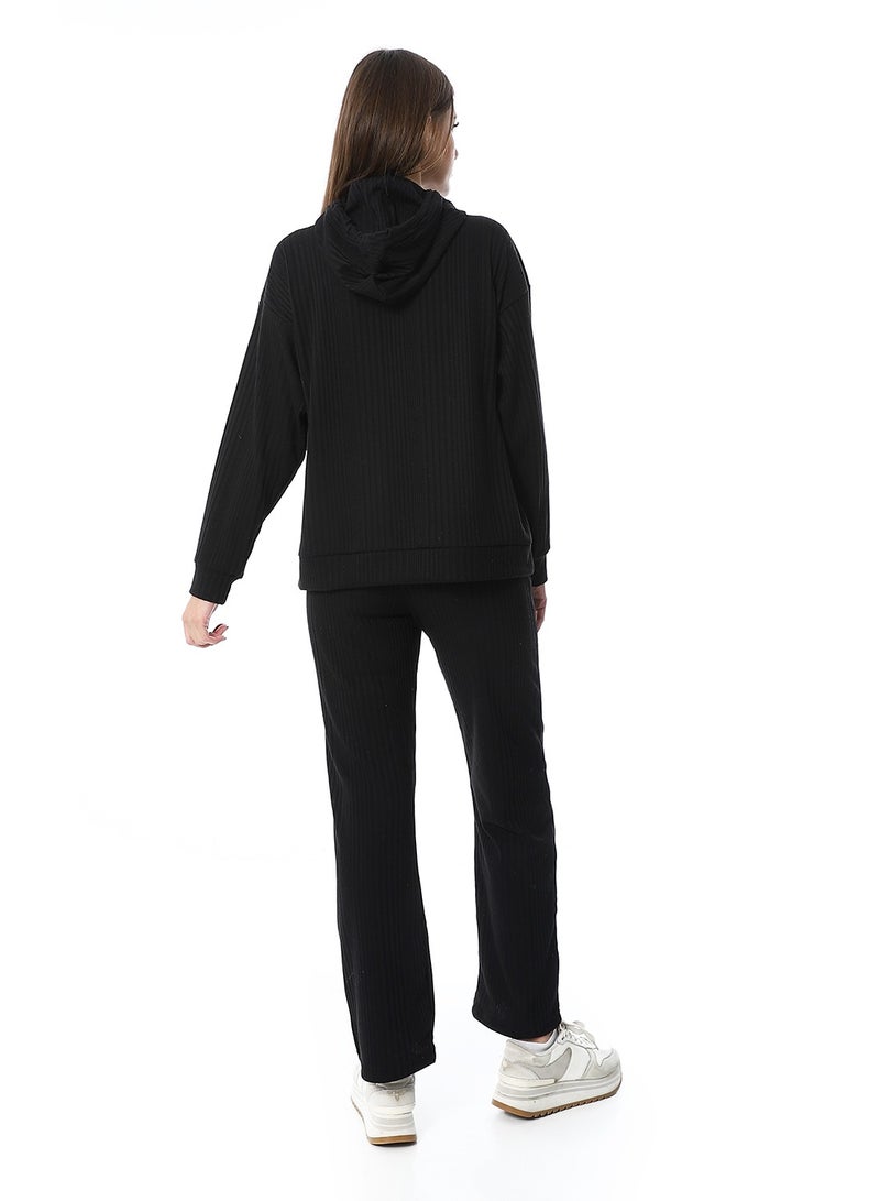 Andora Slip On Hooded Ripped Pants Set_Black - Image 4
