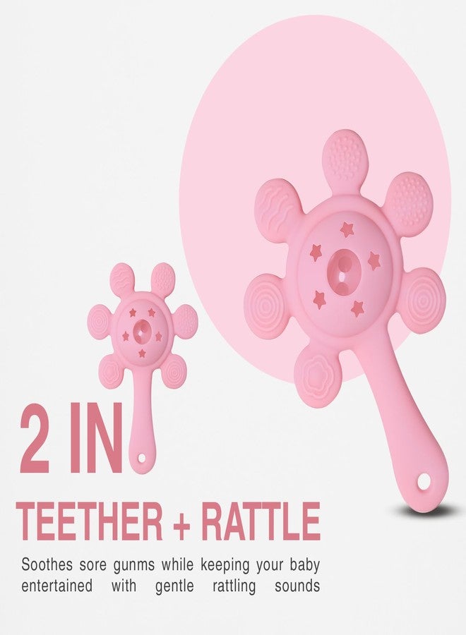 Prplet Silicone Baby Teether & Rattle Toy - Soft & Safe for Infants, BPA-Free, Multi-Texture Design for Teething Relief & Early Development (Pink) - Image 4