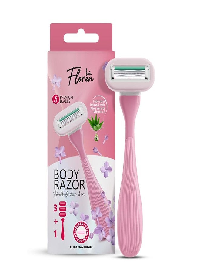 Floren Body Razor | 1 cartridges + 1 handle (5 blades) | Eurpoean Blades | Body hair removal, Aloe Vera Strip, Super Smooth Razor, Hair Removal from hands, legs, Bikini and arms (1) - Image 1