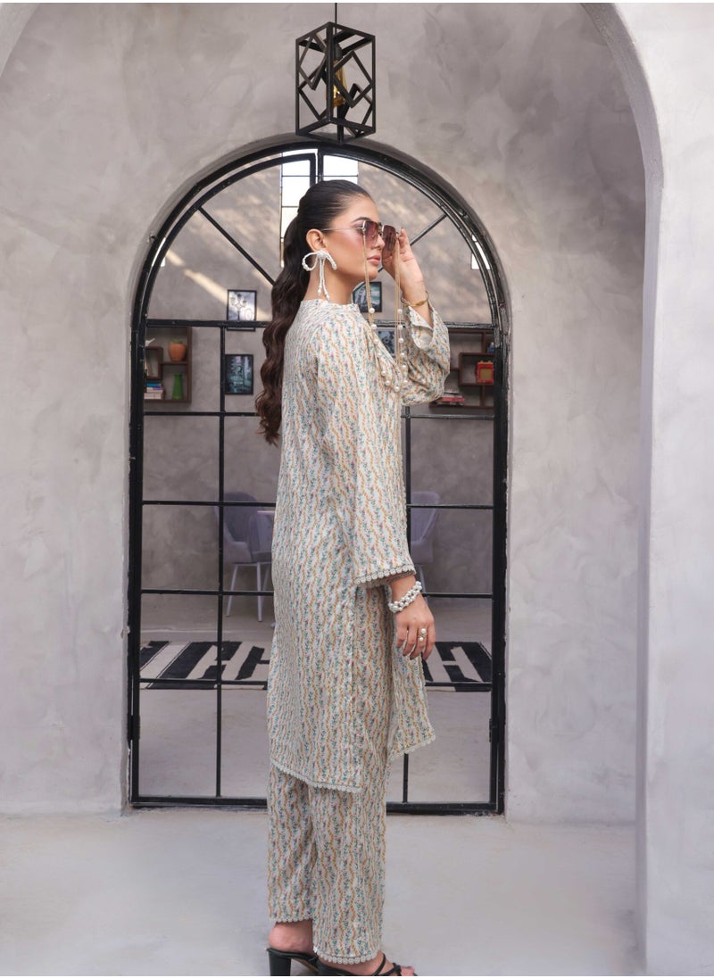 SAPHRON Luxury Pakistani Digital Lawn 2PC – Ratro Fresh Edit Kurti Pant Set  - Image 2