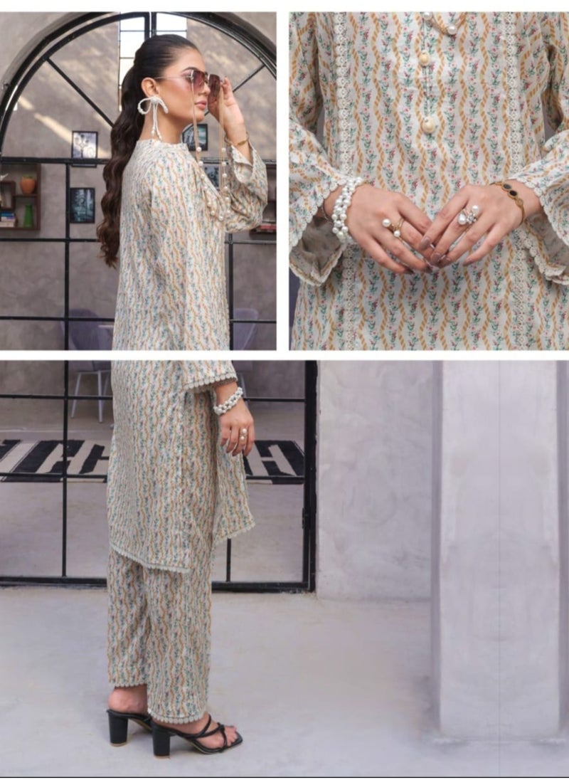 SAPHRON Luxury Pakistani Digital Lawn 2PC – Ratro Fresh Edit Kurti Pant Set  - Image 3