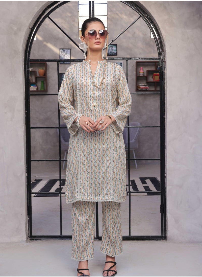 SAPHRON Luxury Pakistani Digital Lawn 2PC – Ratro Fresh Edit Kurti Pant Set  - Image 1