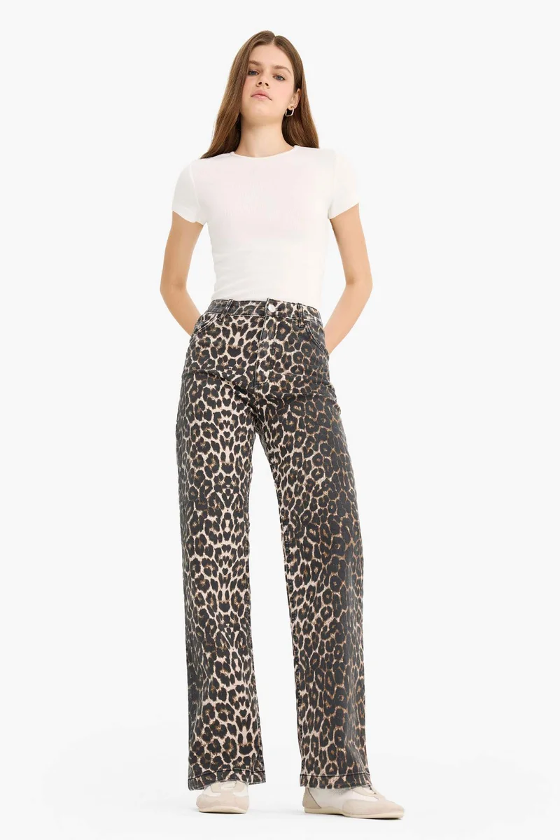 ديفاكتو Straight Fit High Waist Long Gabardine Trousers