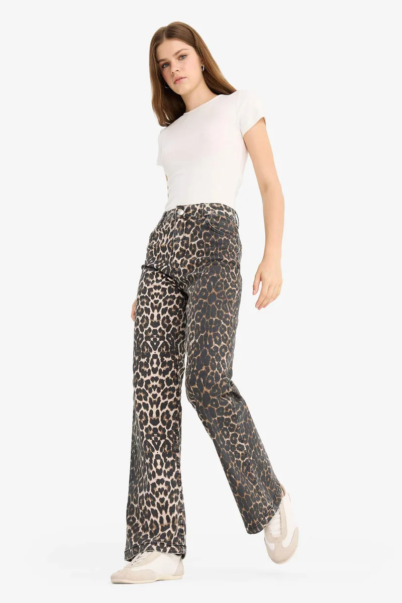 ديفاكتو Straight Fit High Waist Long Gabardine Trousers