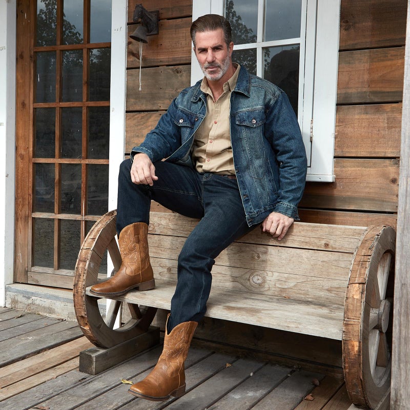 IUV Cowboy Boots for Men Square Toe Chunky Heel Western Boots with Retro Classic Embroidered Pull on Mid Calf Slip Resistant Casual Shoes - Image 2