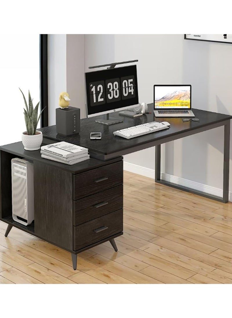 CityRiya-Long Computer Desk, Gaming Desk, Home Office Desk Work Table, Executive Desk with Storage Cabinet, 120*60*75cm Laptop PC Desk Study Writing Table,  Black Large Workstation Business Furniture  - Image 1