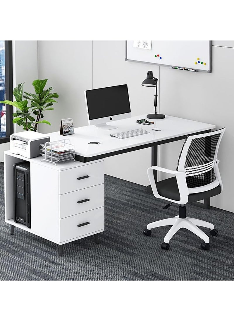 CityRiya-Long Computer Desk, Gaming Desk, Home Office Desk Work Table, Executive Desk with Storage Cabinet, 120*60*75cm Laptop PC Desk Study Writing Table,  Black Large Workstation Business Furniture  - Image 2