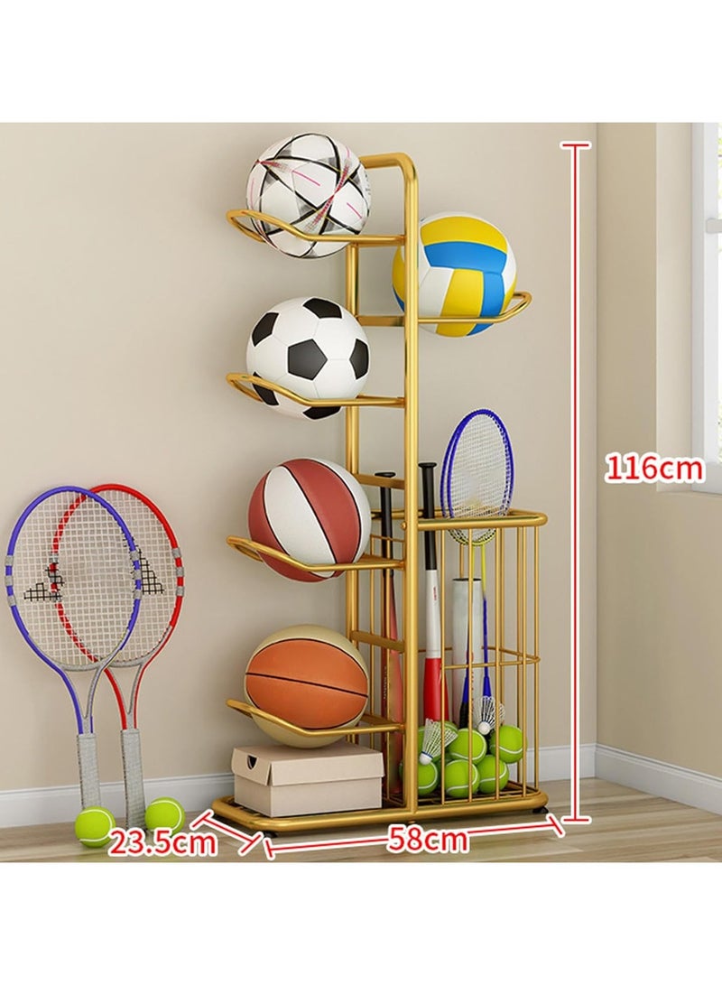 DubaiGallery Ball Sports Equipment Storage Rack, Basketball Shelf, Sports Storage Organiser, Ball Storage Garage, with Double Basket, Organise Toys, Sports Equipment  - Image 3