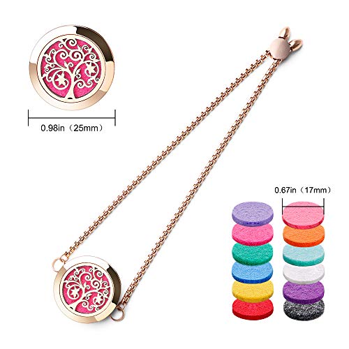 ttstar Essential Oil Diffuser Bracelet Stainless Steel Aromatherapy Locket Adjustable Bracelet Set with 24 Refill Pads in 12 Assorted Colors, Gifts Set for Women(Rose Gold) - Image 3