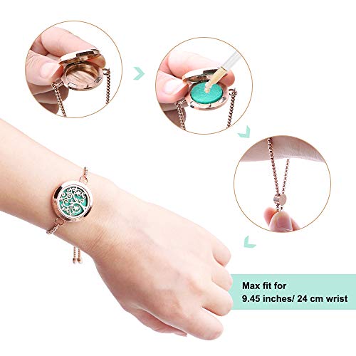ttstar Essential Oil Diffuser Bracelet Stainless Steel Aromatherapy Locket Adjustable Bracelet Set with 24 Refill Pads in 12 Assorted Colors, Gifts Set for Women(Rose Gold) - Image 5