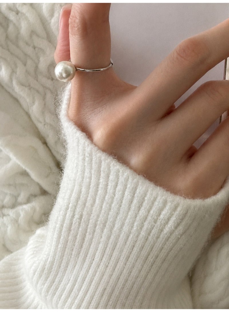 Rings for Girls S925 Sterling Silver Natural Pearl Ring, Adjustable Pearl Open End Ring, Women's Rings, Women's Jewelry Accessories, Includes a Jewelry Ring Box - Image 2