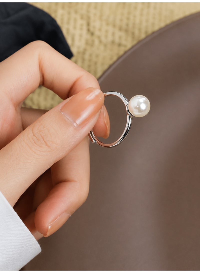 Rings for Girls S925 Sterling Silver Natural Pearl Ring, Adjustable Pearl Open End Ring, Women's Rings, Women's Jewelry Accessories, Includes a Jewelry Ring Box - Image 3